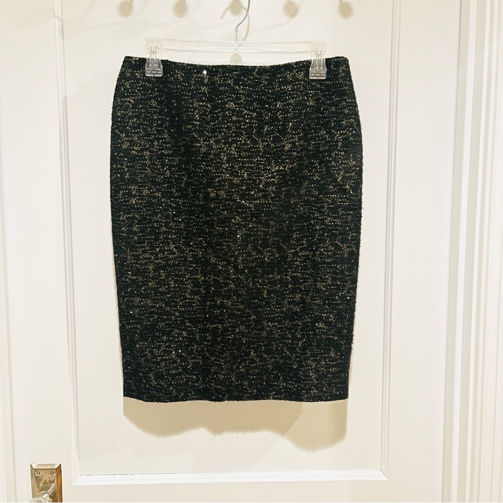 Escada Metallic Shimmer Wool Blend Pencil Skirt 36